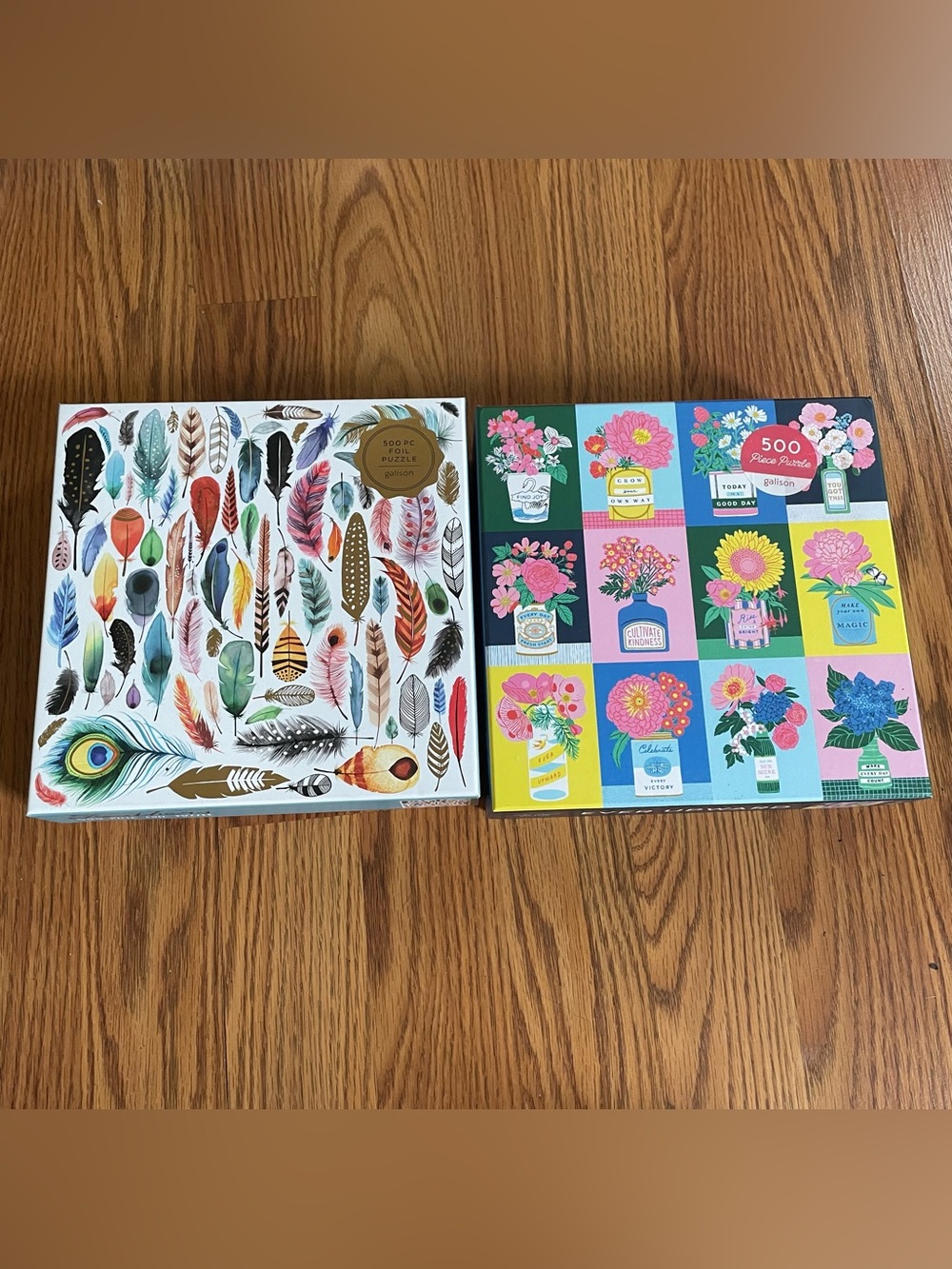 Galison 500 Pieces Jigsaw Puzzles Lot Of Two Feathers and Flowers Complete